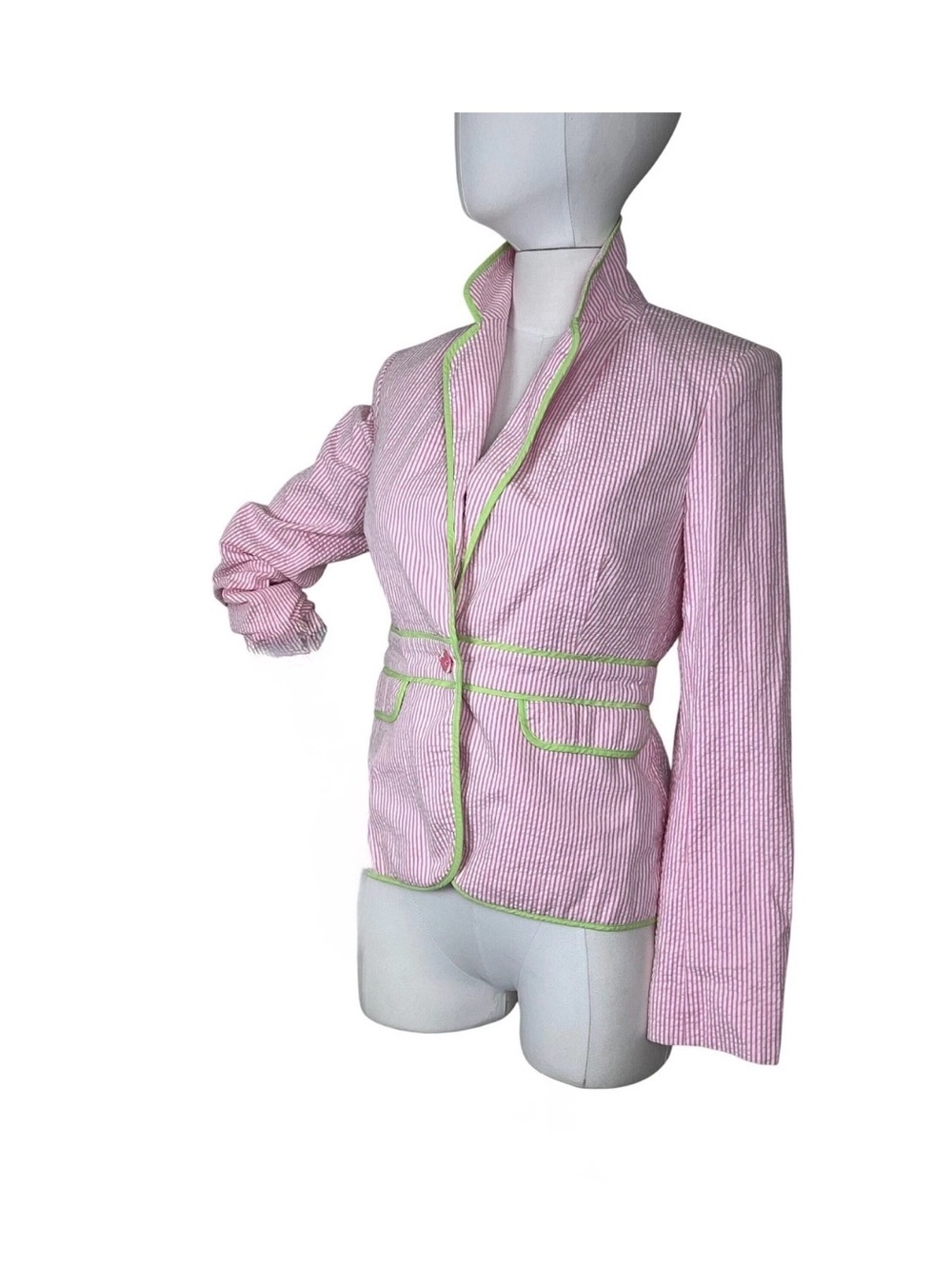 Lilly Pulitzer Pink Seersucker Blazer with Lime Trim
